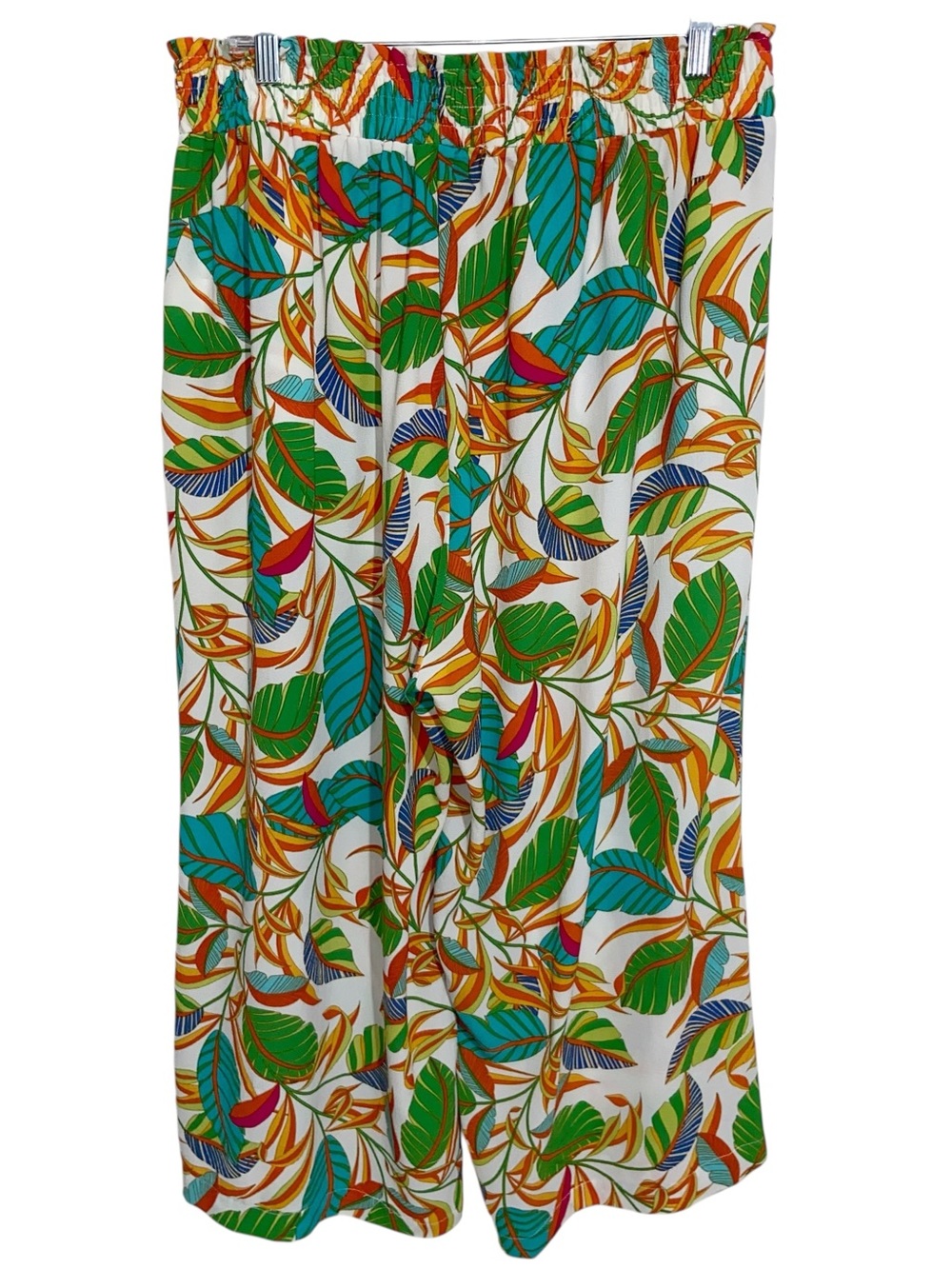 Rose & Olive Pants Womens 1X Floral Wide Leg Palazzo Pockets Tropical Resort